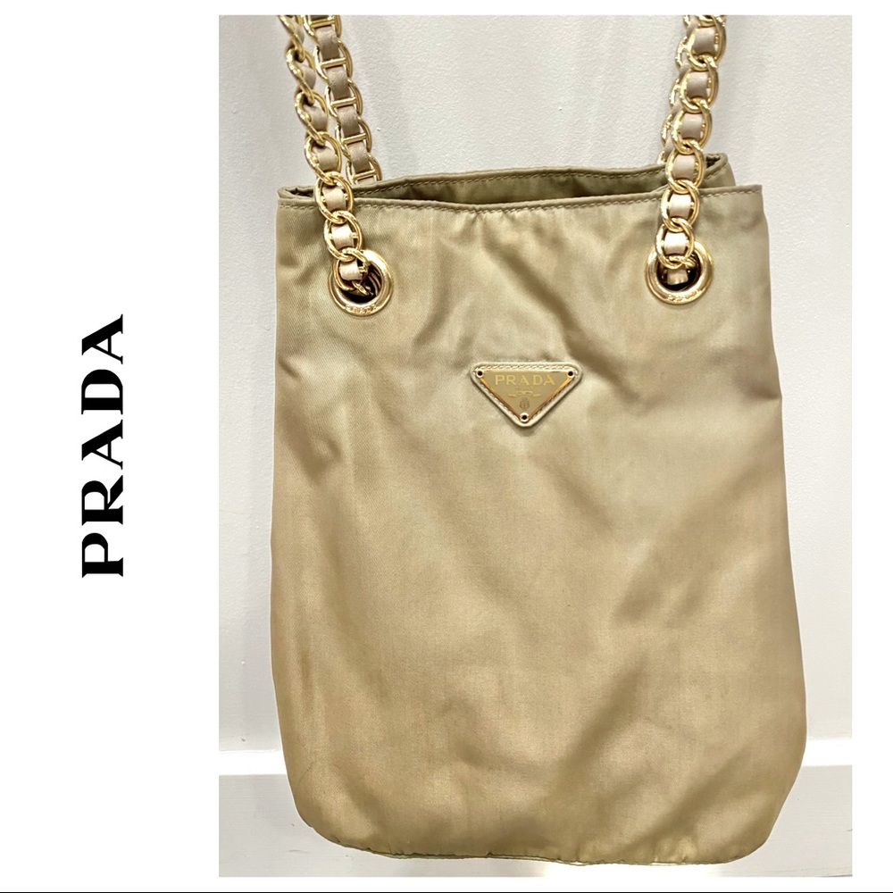 Prada Nylon Gold Chain Bucket Hang Bag